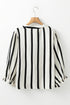Stripe Crinckled Ruffled Sleeve Button up Loose Shirt